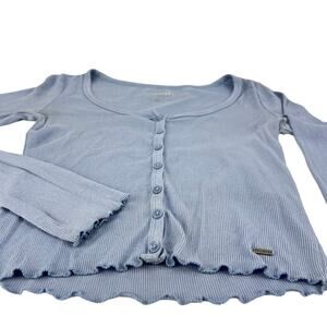 Hollister Y2K Periwinkle Baby Tee Cropped Long Sleeve Buttons Up Ribbed Top XS